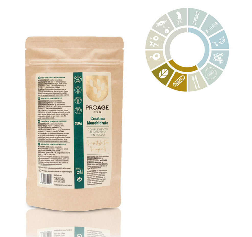 creatina monohidrato biodisponible, vegana de máxima calidad proage