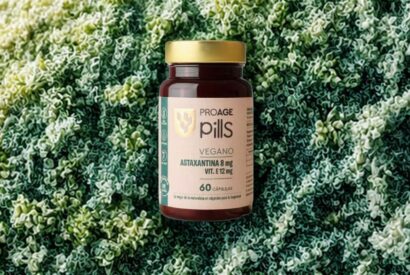 Foto blog proage articulo sobre astaxantina con vitamina e suplemento antioxidante para la piel fórmula vegana